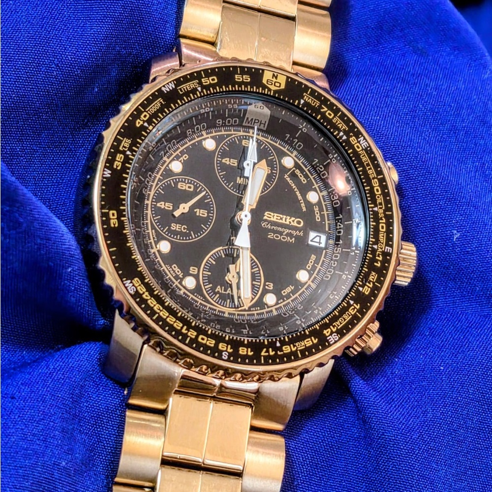 Seiko SNA414P1 Flight Master Chrono Mens Watch with Alarm Funciton